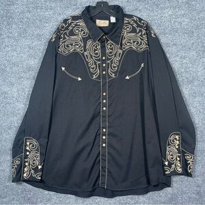 Scully Mens 4X Black Tan Western Cowboy Embroidered Pearl Snap Long Sleeve Shirt